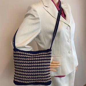 Unique Handmade Crocheted Navy & Gold Purse/Bag